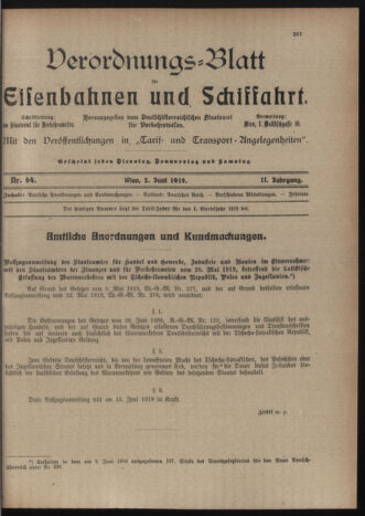 Verordnungs-Blatt für Eisenbahnen und Schiffahrt: Veröffentlichungen in Tarif- und Transport-Angelegenheiten 19190605 Seite: 1