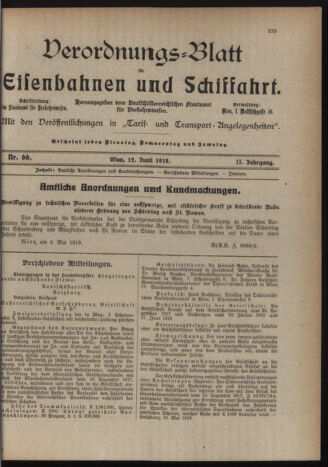 Verordnungs-Blatt für Eisenbahnen und Schiffahrt: Veröffentlichungen in Tarif- und Transport-Angelegenheiten 19190612 Seite: 1