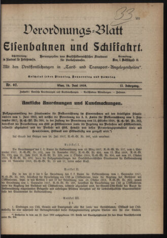 Verordnungs-Blatt für Eisenbahnen und Schiffahrt: Veröffentlichungen in Tarif- und Transport-Angelegenheiten 19190614 Seite: 1