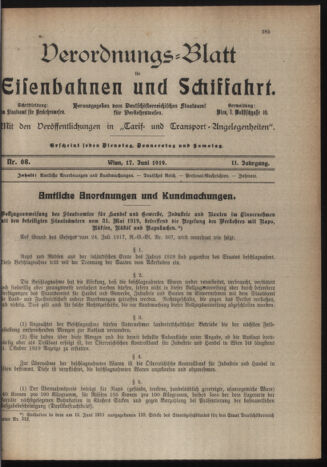 Verordnungs-Blatt für Eisenbahnen und Schiffahrt: Veröffentlichungen in Tarif- und Transport-Angelegenheiten 19190617 Seite: 1