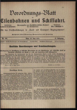 Verordnungs-Blatt für Eisenbahnen und Schiffahrt: Veröffentlichungen in Tarif- und Transport-Angelegenheiten 19190619 Seite: 1