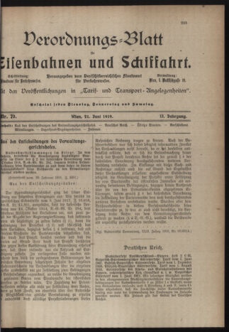 Verordnungs-Blatt für Eisenbahnen und Schiffahrt: Veröffentlichungen in Tarif- und Transport-Angelegenheiten 19190621 Seite: 1