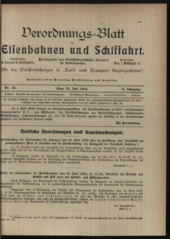 Verordnungs-Blatt für Eisenbahnen und Schiffahrt: Veröffentlichungen in Tarif- und Transport-Angelegenheiten 19190628 Seite: 1