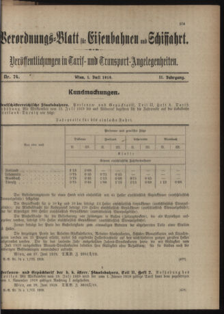 Verordnungs-Blatt für Eisenbahnen und Schiffahrt: Veröffentlichungen in Tarif- und Transport-Angelegenheiten 19190701 Seite: 1