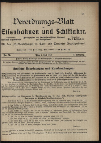 Verordnungs-Blatt für Eisenbahnen und Schiffahrt: Veröffentlichungen in Tarif- und Transport-Angelegenheiten 19190701 Seite: 7