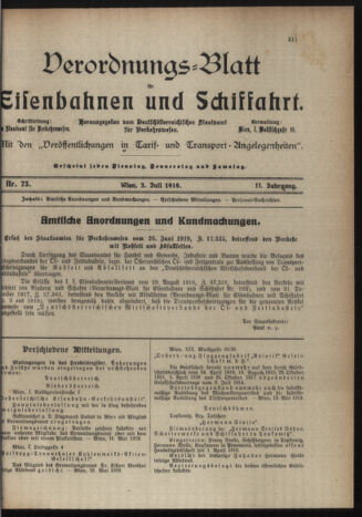 Verordnungs-Blatt für Eisenbahnen und Schiffahrt: Veröffentlichungen in Tarif- und Transport-Angelegenheiten 19190703 Seite: 1