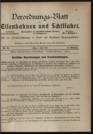 Verordnungs-Blatt für Eisenbahnen und Schiffahrt: Veröffentlichungen in Tarif- und Transport-Angelegenheiten 19190705 Seite: 1