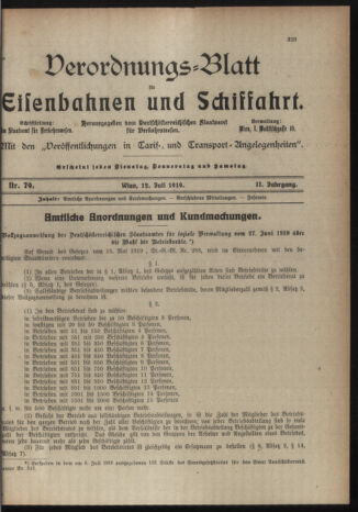 Verordnungs-Blatt für Eisenbahnen und Schiffahrt: Veröffentlichungen in Tarif- und Transport-Angelegenheiten 19190712 Seite: 1