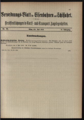 Verordnungs-Blatt für Eisenbahnen und Schiffahrt: Veröffentlichungen in Tarif- und Transport-Angelegenheiten 19190712 Seite: 5