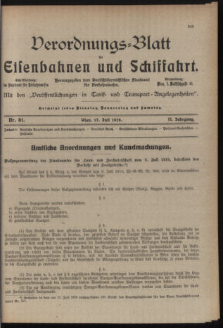 Verordnungs-Blatt für Eisenbahnen und Schiffahrt: Veröffentlichungen in Tarif- und Transport-Angelegenheiten 19190717 Seite: 1