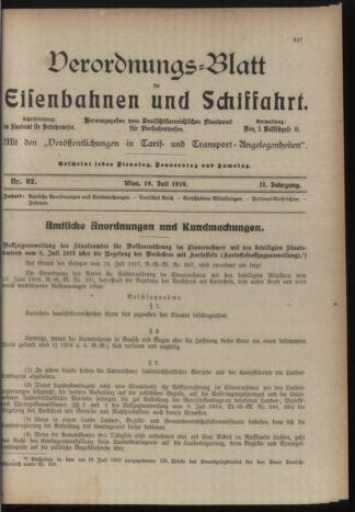 Verordnungs-Blatt für Eisenbahnen und Schiffahrt: Veröffentlichungen in Tarif- und Transport-Angelegenheiten 19190719 Seite: 1