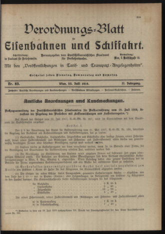 Verordnungs-Blatt für Eisenbahnen und Schiffahrt: Veröffentlichungen in Tarif- und Transport-Angelegenheiten 19190722 Seite: 1