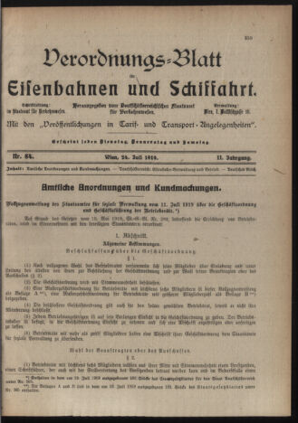 Verordnungs-Blatt für Eisenbahnen und Schiffahrt: Veröffentlichungen in Tarif- und Transport-Angelegenheiten 19190724 Seite: 1