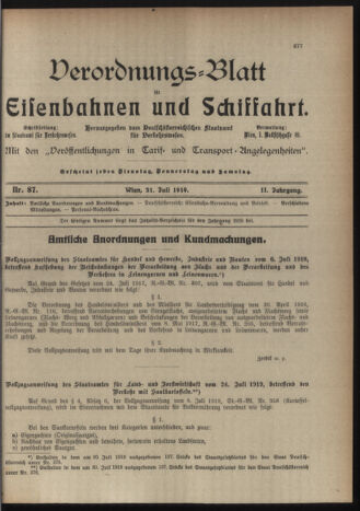 Verordnungs-Blatt für Eisenbahnen und Schiffahrt: Veröffentlichungen in Tarif- und Transport-Angelegenheiten 19190731 Seite: 1