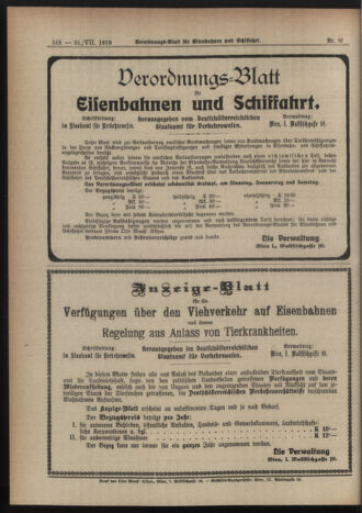 Verordnungs-Blatt für Eisenbahnen und Schiffahrt: Veröffentlichungen in Tarif- und Transport-Angelegenheiten 19190731 Seite: 6