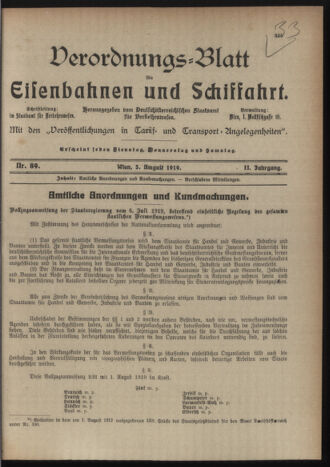 Verordnungs-Blatt für Eisenbahnen und Schiffahrt: Veröffentlichungen in Tarif- und Transport-Angelegenheiten 19190805 Seite: 1