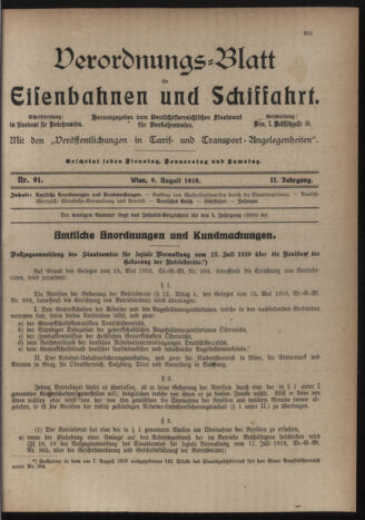 Verordnungs-Blatt für Eisenbahnen und Schiffahrt: Veröffentlichungen in Tarif- und Transport-Angelegenheiten 19190809 Seite: 1