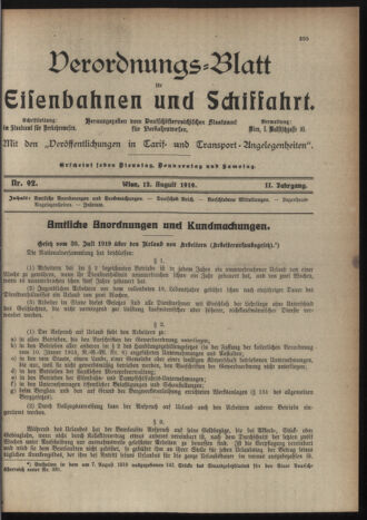 Verordnungs-Blatt für Eisenbahnen und Schiffahrt: Veröffentlichungen in Tarif- und Transport-Angelegenheiten 19190812 Seite: 1