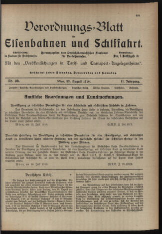 Verordnungs-Blatt für Eisenbahnen und Schiffahrt: Veröffentlichungen in Tarif- und Transport-Angelegenheiten 19190823 Seite: 1