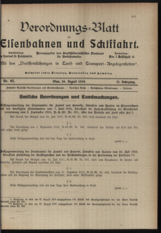 Verordnungs-Blatt für Eisenbahnen und Schiffahrt: Veröffentlichungen in Tarif- und Transport-Angelegenheiten 19190826 Seite: 1