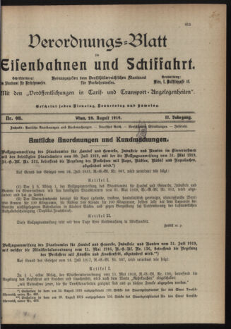 Verordnungs-Blatt für Eisenbahnen und Schiffahrt: Veröffentlichungen in Tarif- und Transport-Angelegenheiten 19190828 Seite: 1