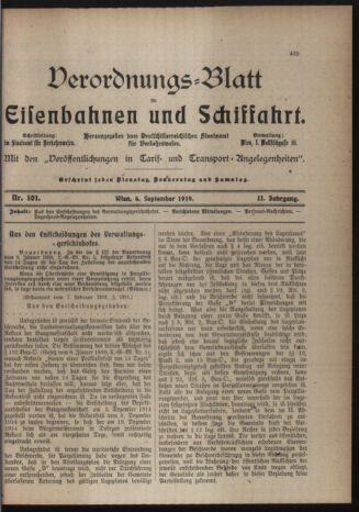 Verordnungs-Blatt für Eisenbahnen und Schiffahrt: Veröffentlichungen in Tarif- und Transport-Angelegenheiten 19190904 Seite: 1