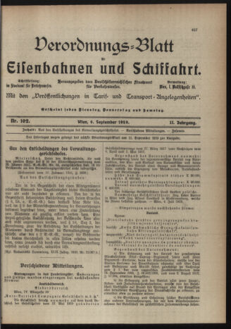 Verordnungs-Blatt für Eisenbahnen und Schiffahrt: Veröffentlichungen in Tarif- und Transport-Angelegenheiten 19190906 Seite: 1