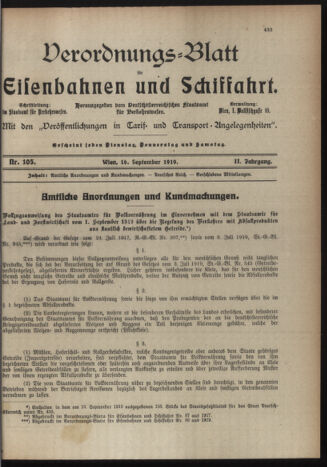 Verordnungs-Blatt für Eisenbahnen und Schiffahrt: Veröffentlichungen in Tarif- und Transport-Angelegenheiten 19190916 Seite: 1