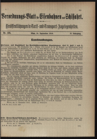 Verordnungs-Blatt für Eisenbahnen und Schiffahrt: Veröffentlichungen in Tarif- und Transport-Angelegenheiten 19190916 Seite: 3