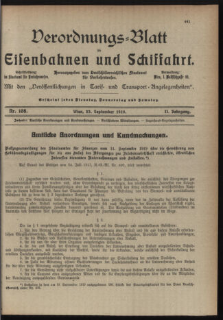 Verordnungs-Blatt für Eisenbahnen und Schiffahrt: Veröffentlichungen in Tarif- und Transport-Angelegenheiten 19190923 Seite: 1