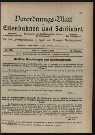 Verordnungs-Blatt für Eisenbahnen und Schiffahrt: Veröffentlichungen in Tarif- und Transport-Angelegenheiten 19190925 Seite: 1