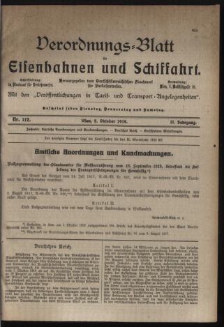 Verordnungs-Blatt für Eisenbahnen und Schiffahrt: Veröffentlichungen in Tarif- und Transport-Angelegenheiten 19191002 Seite: 1