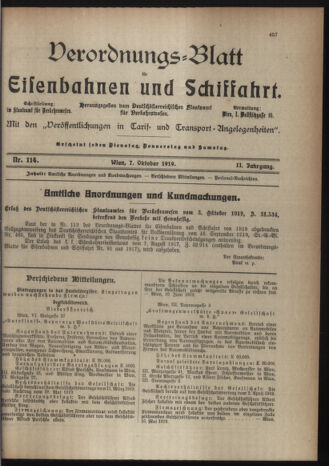 Verordnungs-Blatt für Eisenbahnen und Schiffahrt: Veröffentlichungen in Tarif- und Transport-Angelegenheiten 19191007 Seite: 1