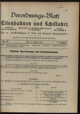 Verordnungs-Blatt für Eisenbahnen und Schiffahrt: Veröffentlichungen in Tarif- und Transport-Angelegenheiten 19191011 Seite: 1