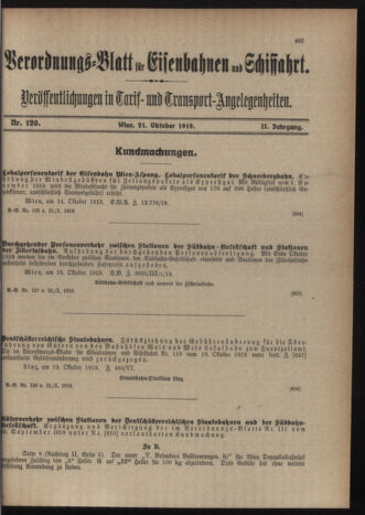 Verordnungs-Blatt für Eisenbahnen und Schiffahrt: Veröffentlichungen in Tarif- und Transport-Angelegenheiten 19191021 Seite: 1