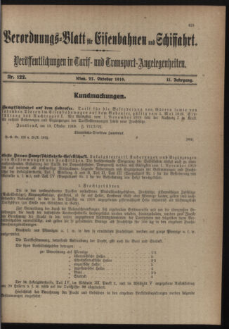 Verordnungs-Blatt für Eisenbahnen und Schiffahrt: Veröffentlichungen in Tarif- und Transport-Angelegenheiten 19191025 Seite: 1