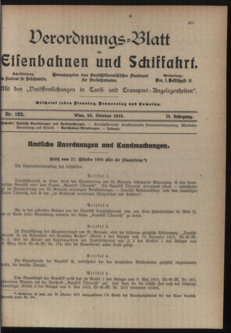 Verordnungs-Blatt für Eisenbahnen und Schiffahrt: Veröffentlichungen in Tarif- und Transport-Angelegenheiten 19191025 Seite: 5