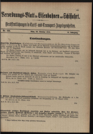 Verordnungs-Blatt für Eisenbahnen und Schiffahrt: Veröffentlichungen in Tarif- und Transport-Angelegenheiten 19191028 Seite: 15