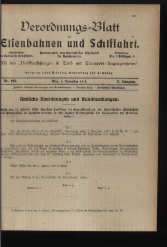 Verordnungs-Blatt für Eisenbahnen und Schiffahrt: Veröffentlichungen in Tarif- und Transport-Angelegenheiten 19191101 Seite: 1