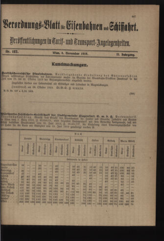 Verordnungs-Blatt für Eisenbahnen und Schiffahrt: Veröffentlichungen in Tarif- und Transport-Angelegenheiten 19191106 Seite: 3