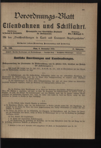 Verordnungs-Blatt für Eisenbahnen und Schiffahrt: Veröffentlichungen in Tarif- und Transport-Angelegenheiten 19191108 Seite: 1