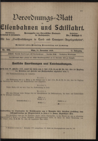 Verordnungs-Blatt für Eisenbahnen und Schiffahrt: Veröffentlichungen in Tarif- und Transport-Angelegenheiten 19191111 Seite: 1