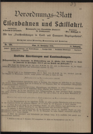 Verordnungs-Blatt für Eisenbahnen und Schiffahrt: Veröffentlichungen in Tarif- und Transport-Angelegenheiten 19191115 Seite: 1