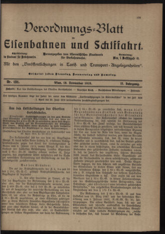 Verordnungs-Blatt für Eisenbahnen und Schiffahrt: Veröffentlichungen in Tarif- und Transport-Angelegenheiten 19191118 Seite: 1