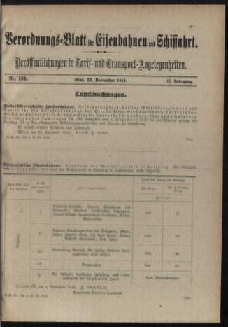 Verordnungs-Blatt für Eisenbahnen und Schiffahrt: Veröffentlichungen in Tarif- und Transport-Angelegenheiten 19191125 Seite: 1