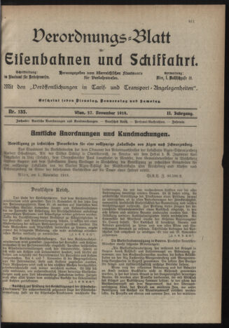 Verordnungs-Blatt für Eisenbahnen und Schiffahrt: Veröffentlichungen in Tarif- und Transport-Angelegenheiten 19191127 Seite: 1