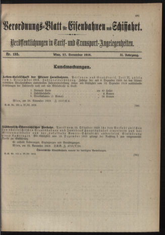 Verordnungs-Blatt für Eisenbahnen und Schiffahrt: Veröffentlichungen in Tarif- und Transport-Angelegenheiten 19191127 Seite: 7