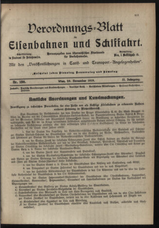 Verordnungs-Blatt für Eisenbahnen und Schiffahrt: Veröffentlichungen in Tarif- und Transport-Angelegenheiten 19191129 Seite: 1