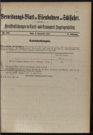 Verordnungs-Blatt für Eisenbahnen und Schiffahrt: Veröffentlichungen in Tarif- und Transport-Angelegenheiten 19191202 Seite: 3