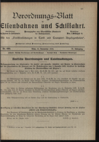 Verordnungs-Blatt für Eisenbahnen und Schiffahrt: Veröffentlichungen in Tarif- und Transport-Angelegenheiten 19191211 Seite: 1